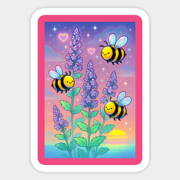 Bumblebee Garden in Sunset Glow – Pastel Chillwave Catmint Art Sticker by DonWillisJrArt